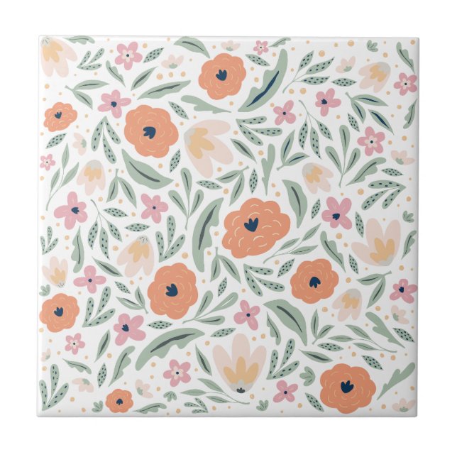 Pastel Spring Floral Pattern Ceramic Tile (Front)