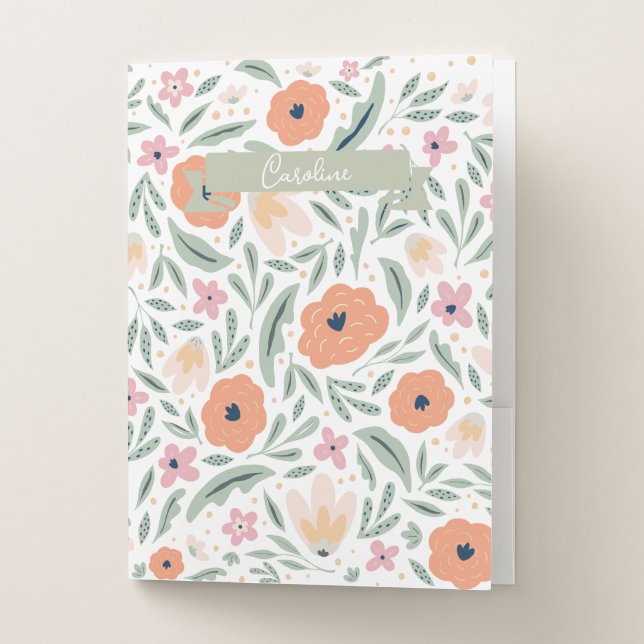 Pastel Spring Floral Pattern Pocket Folder (Front)