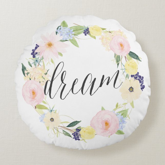 Pastel Spring Floral Wreath | Dream Round Pillow (Front)
