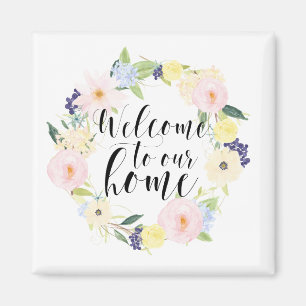 Pastel Spring Floral Wreath Welcome To Our Home Magnet