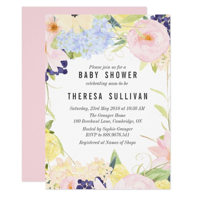 Pastel Spring Flowers Baby Shower Invitation
