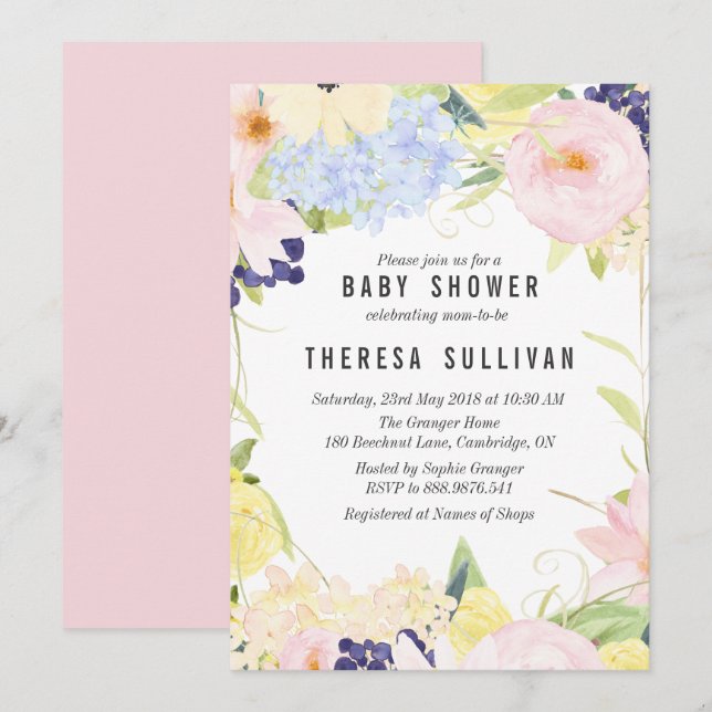 Pastel Spring Flowers Baby Shower Invitation (Front/Back)