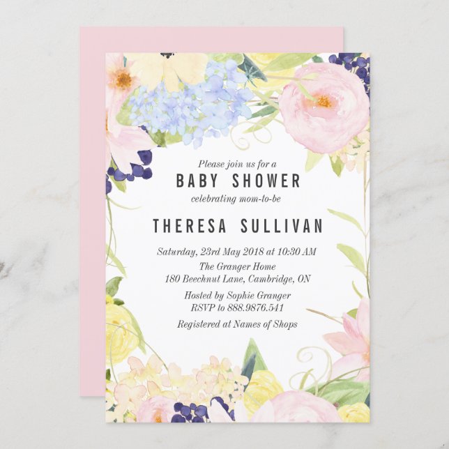 Pastel Spring Flowers Baby Shower Invitation (Front/Back)