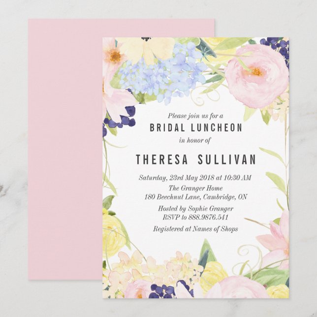 Pastel Spring Flowers Bridal Luncheon Invitation (Front/Back)