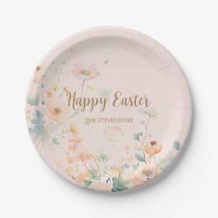 Pastel Spring Flowers Happy Easter Paper Plates