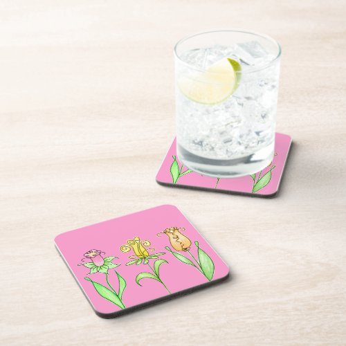 Pastel Spring Flowers Illustration Beverage Coaster