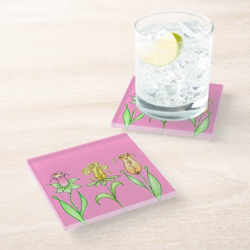 Pastel Spring Flowers Illustration Glass Coaster