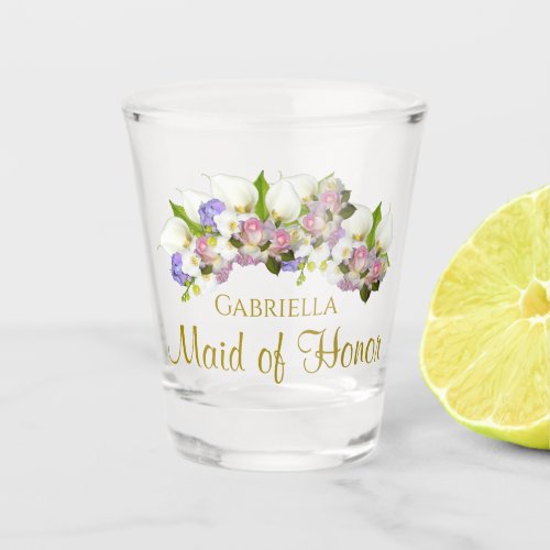 Pastel Spring Flowers Maid of Honor Wedding Favor Shot Glass