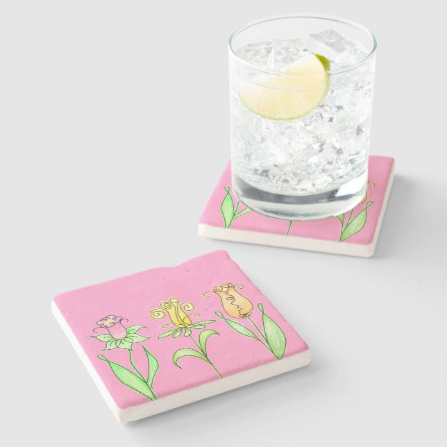 Pastel Spring Flowers Stone Coaster (Side)