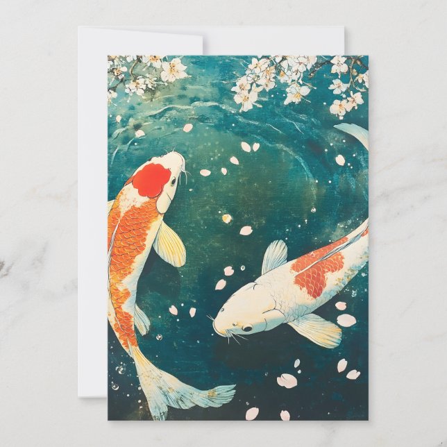 Pastel Spring Koi Blossom Holiday Card (Front)
