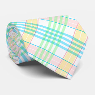 Pastel Spring Plaid Color Mix Neck Tie