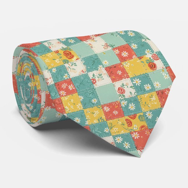 Pastel Spring Rose Pattern Neck Tie (Rolled)