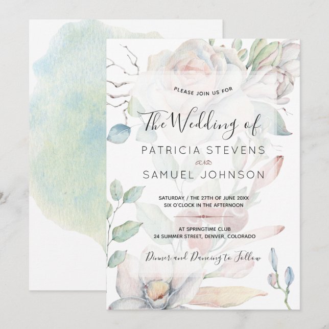 Pastel spring secret garden watercolor wedding invitation (Front/Back)