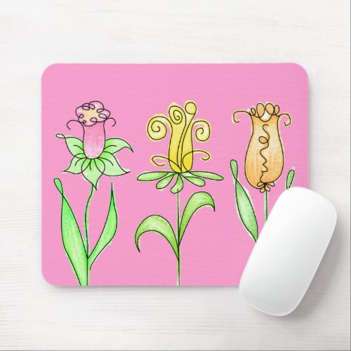 Pastel Spring Tulip Dandelion Flowers Illustration Mouse Pad