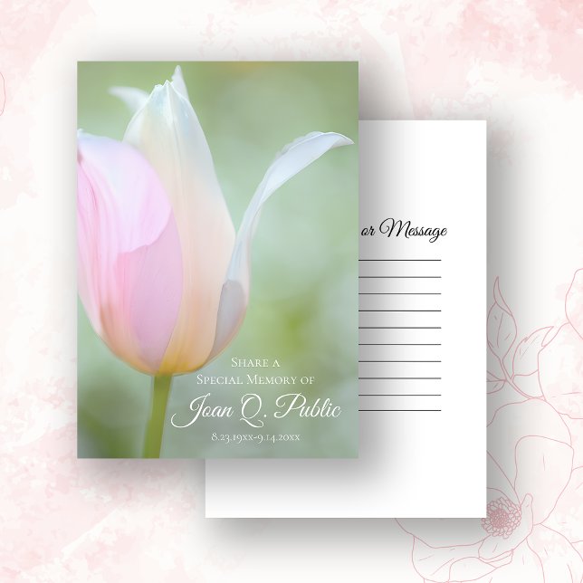Pastel Spring Tulip Flower Share a Memory Funeral  Note Card (Creator Uploaded)