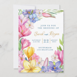 Pastel Spring Tulips Crocus Wedding Invitation