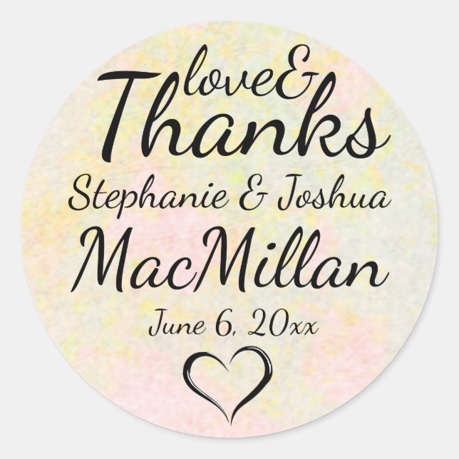 Pastel Spring Wedding Cake Box Labels, Typography Classic Round Sticker (Front)