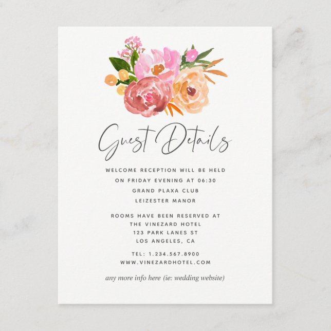 Pastel Spring Wedding Floral Wedding Guest Details Enclosure Card (Front)