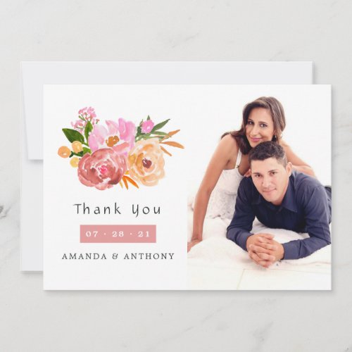 Pastel Spring Wedding Floral Wedding Photo Thank You Card