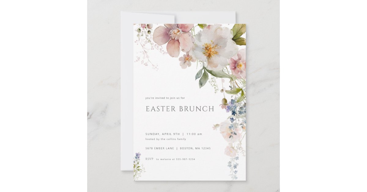 Spring Breakfast Invite Pastel Spring Wildflower Easter Brunch Invitation | Zazzle