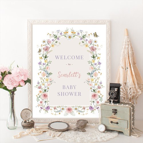 Pastel Spring Wildflowers Baby Shower Welcome  Poster