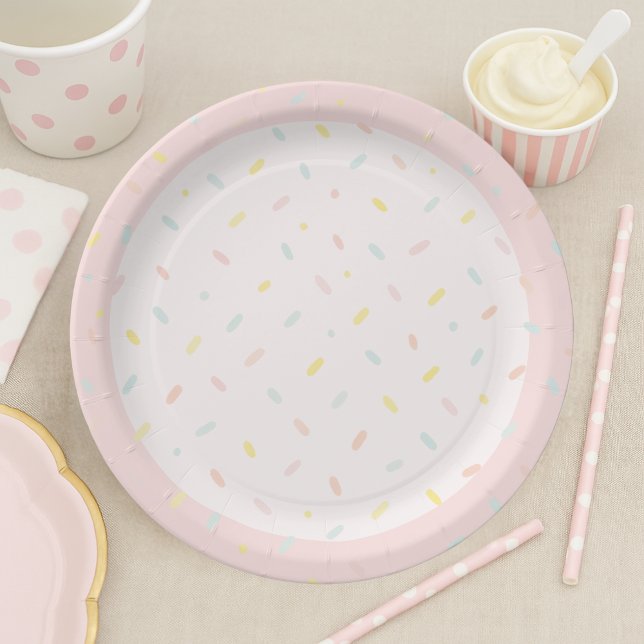 Pastel Sprinkle Confetti Pink Ice Cream Birthday  Paper Plates (Creator Uploaded)
