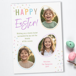 Pastel Sprinkles Easter Egg Photo Collage Easter Card