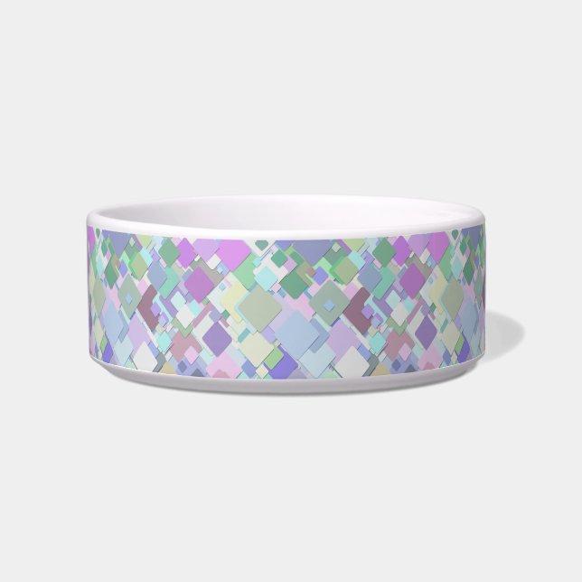pastel squares cat food bowl  (Front)