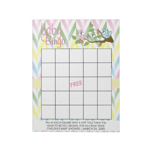 Pastel Squirrel Baby Girl Shower _ Bingo Game Notepad