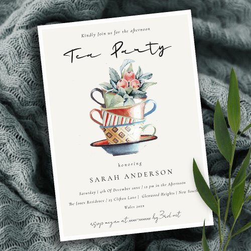 Pastel Stacked Cups Afternoon Tea Party Invite