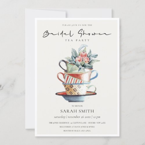 Pastel Stacked Cups Bridal Shower Tea Party Invite