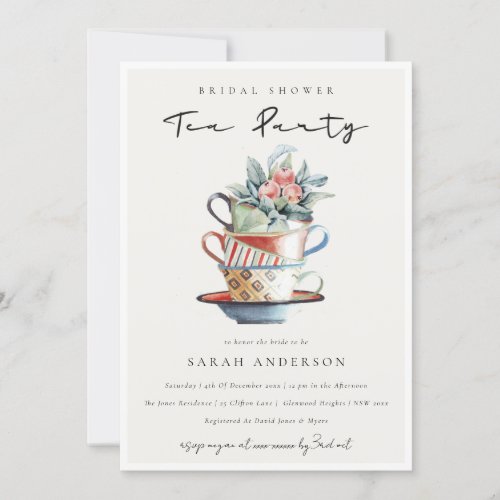 Pastel Stacked Cups Bridal Shower Tea Party Invite