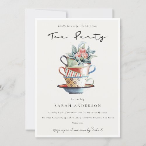 Pastel Stacked Cups Christmas Tea Party Invite
