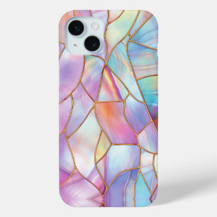 Pastel Stained Glass Gold Lines iPhone 15 Plus Case
