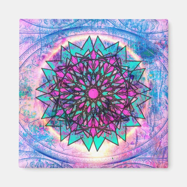 Pastel Stained Glass Mandala Magnet (Front)