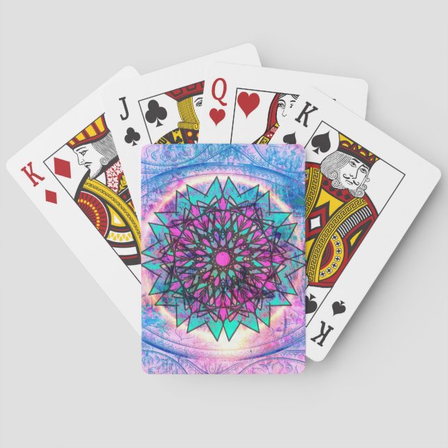 Pastel Stained Glass Mandala Poker Cards (Back)