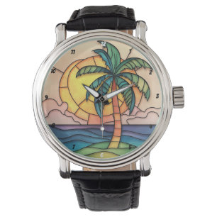 Pastel Stained Glass Tropical Sunset Watch