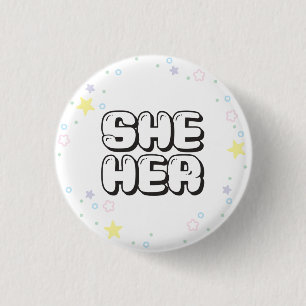 Pastel Star Confetti She/Her Pronouns Button