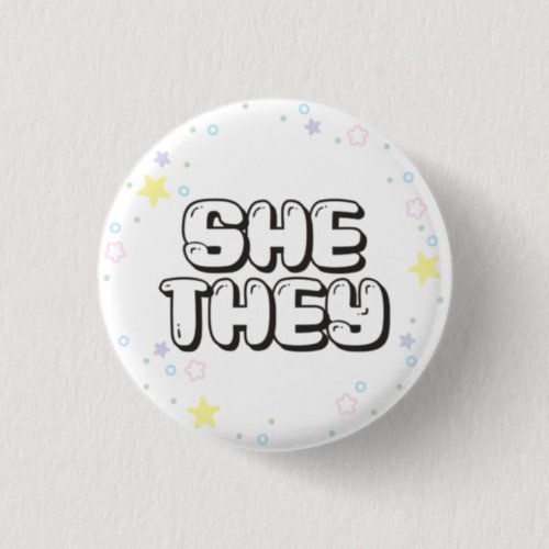 Pastel Star Confetti SheThey Pronouns  Button