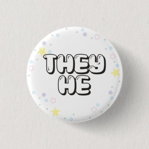 Pastel Star Confetti TheyHe Pronouns Button