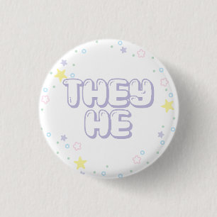Pastel Star Confetti They He Pronouns Button