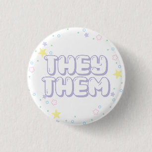 Pastel Star Confetti They Them Pronouns Button