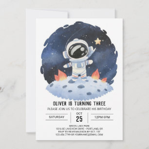 Pastel Star Cute Astronaut Boy Birthday  Invitation