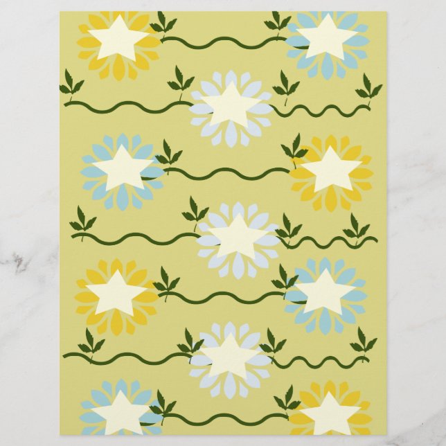 Pastel Star Floral Pattern Scrapbook Paper (Front)