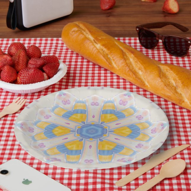 Pastel Star Sweet Pink Yellow Blue Heart Paper Plates (Picnic)