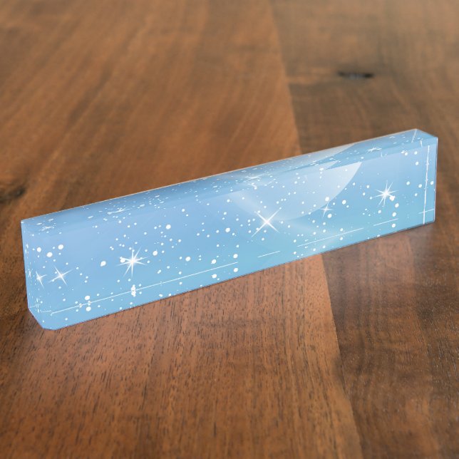 Pastel Starry Sky Blue Gradient Moon Galaxy Design Desk Name Plate (Side)
