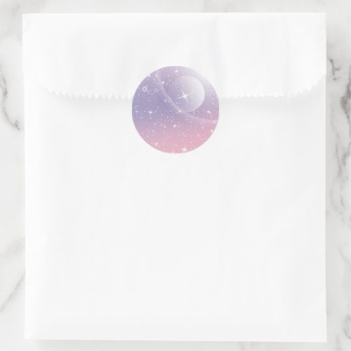 Pastel Starry Sky Pink Purple Gradient Moon Galaxy Classic Round Sticker