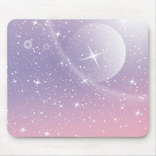 Pastel Starry Sky Pink Purple Gradient Moon Galaxy Mouse Pad
