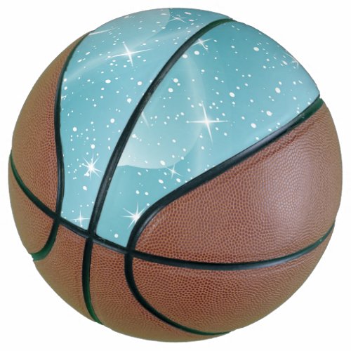 Pastel Starry Sky Teal Gradient Moon Galaxy Design Basketball