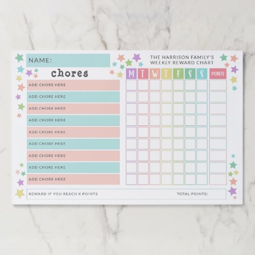 Pastel Stars _ Chore Reward Chart Paper Pad
